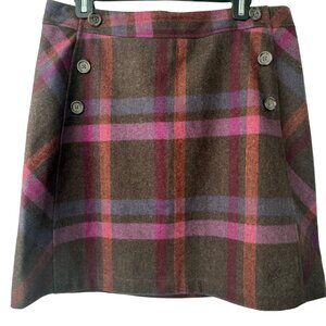 Woolrich Plaid Skirt Sailor Buttons Lined Brown Purple Pink Women's Size 10